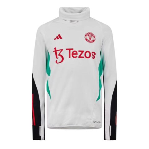 Adidas Cold.Rdy Manchester United 2023 2024 Season, Casual Sports Fleece Lined Long Sleeved Soccer Jersey Men's White