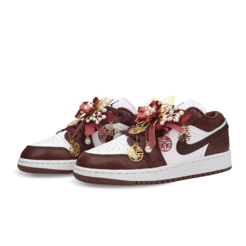 Jordan Air Jordan 1 Auspicious Dragon And Phoenix Cushioning Low top Vintage Basketball Shoes Unisex White Red