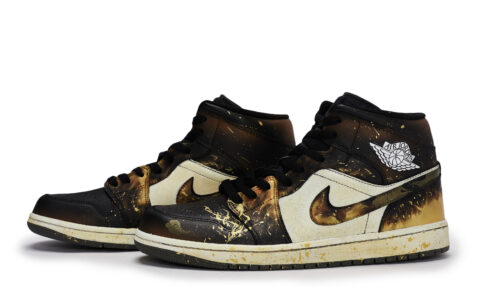 Jordan Air Jordan 1 Vintage Basketball Shoes Unisex Mid Top Beige/Black/Gold