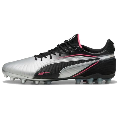 PUMA King Ultimate Comfortable Round Toe MG Multi Ground Artificial Turf Soccer Shoes Men’s Silver Black