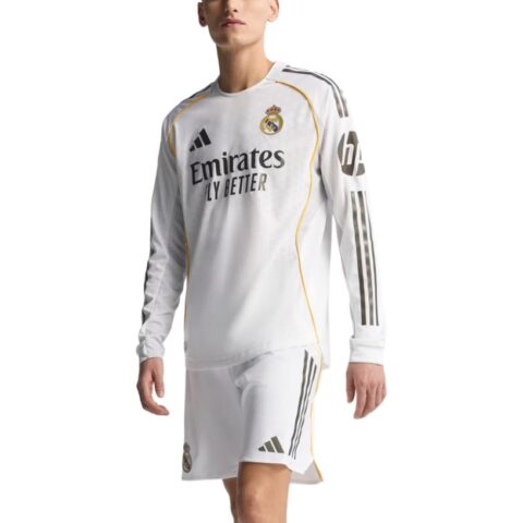 Adidas Free Shipping With AdiClub Real Madrid 25/26 Long Sleeve Home Authentic Jersey