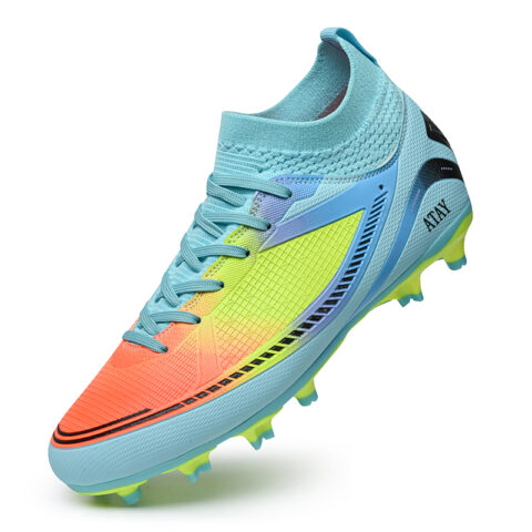 ATAY Soccer Shoes Unisex High Top White Purple/Black Blue