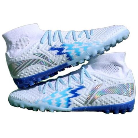 Li Ning TF Turf Soft Ground Synthetic Leather Cushioning, Wear Resistant Soccer Shoes Men’s White Blue