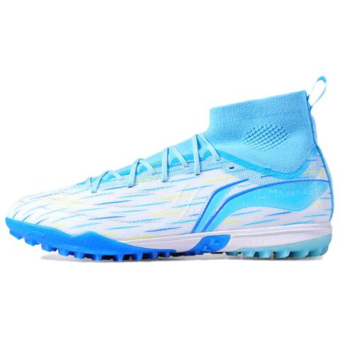 Li Ning TF Turf Artificial Turf Slip Resistant Abrasion Resistant Soccer Shoes Men’s White Blue