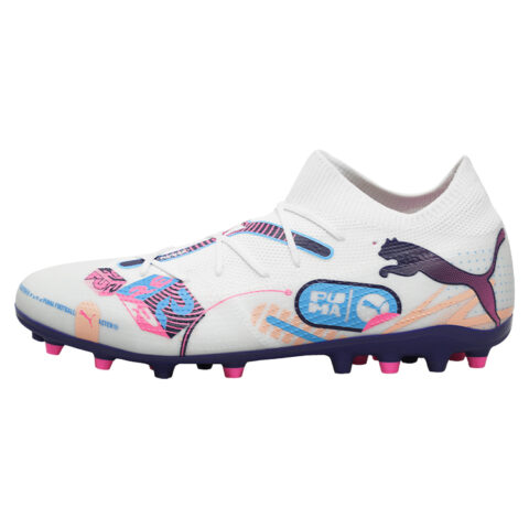 PUMA FUTURE 7 MATCH MG Multi Ground Artificial Turf Fabric Coverage Support Soccer Shoes Unisex White Blue Pink