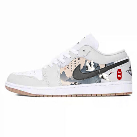 Jordan Air Jordan 1 Slip Resistant Abrasion Resistant Low top Vintage Basketball Shoes Unisex White