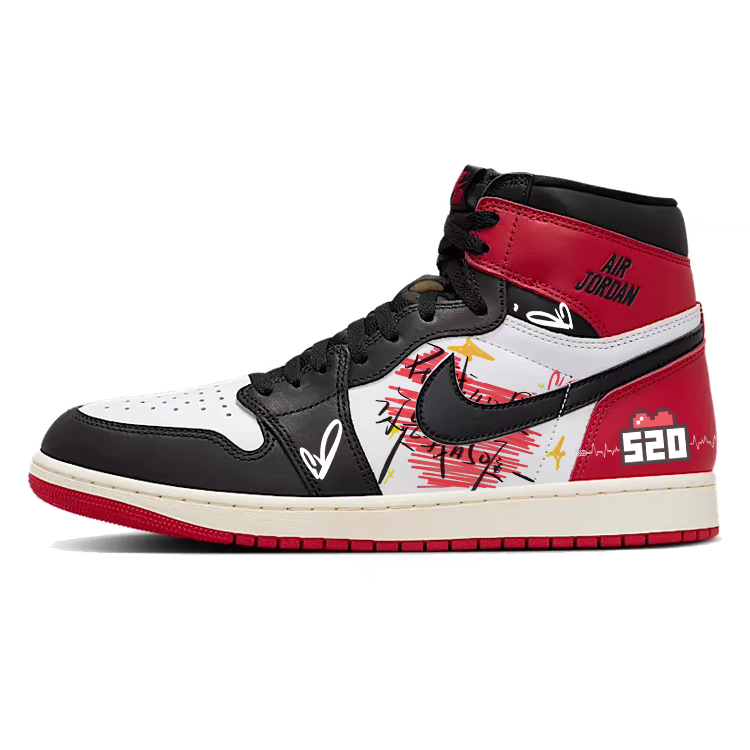 Jordan Air Jordan 1 Slip Resistant Abrasion Resistant High top Vintage Basketball Shoes Men's Red