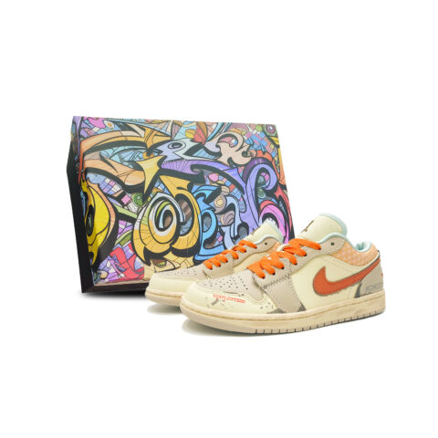 Jordan Air Jordan 1 Abrasion Resistant Low top Vintage Basketball Shoes Women’s Beige Brown Orange