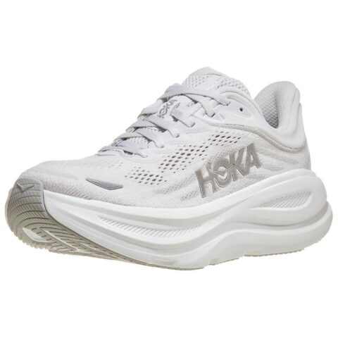 HOKA ONE ONE Bondi 9 Cushioning Breathable Support Low top Long Distance Running Shoes Women’s White Silver