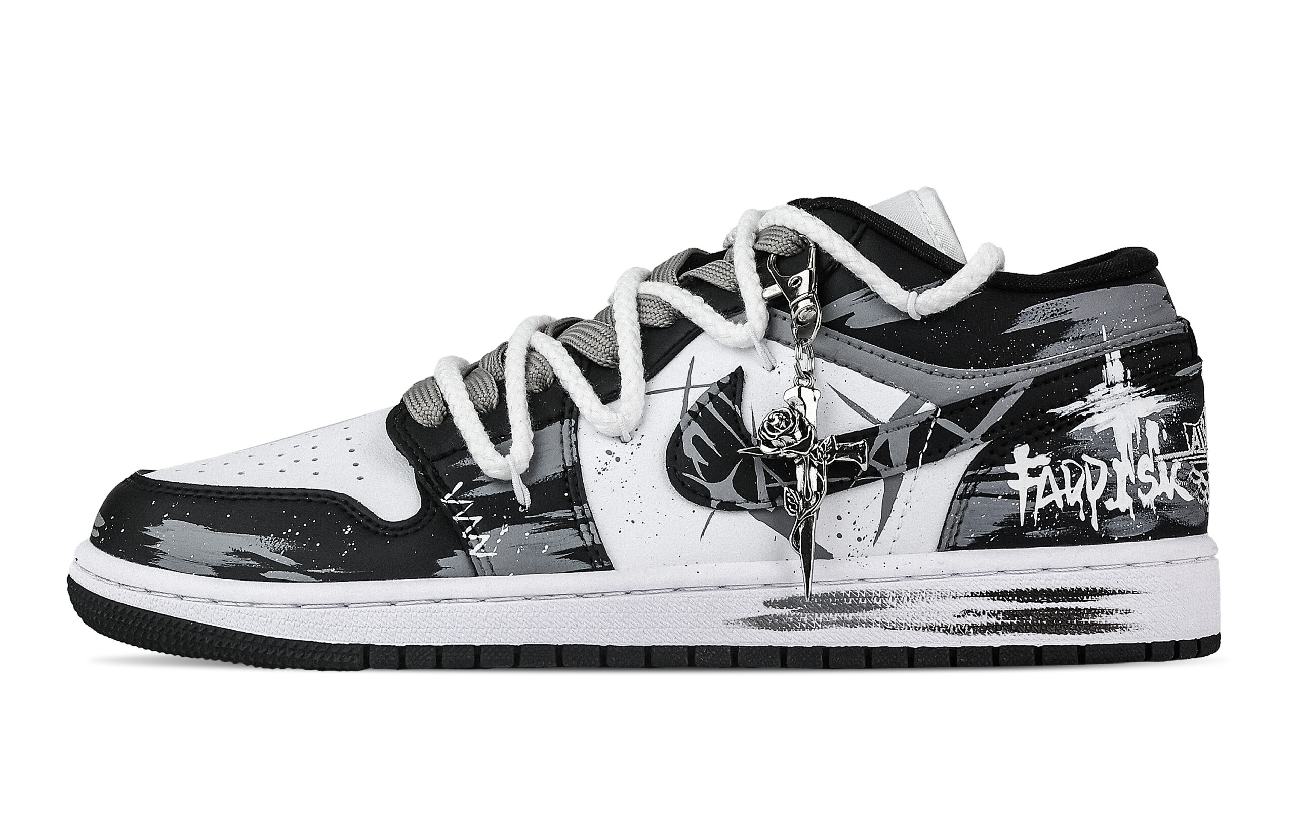 Jordan Air Jordan 1 Rose Branch, Heart Box Low top Vintage Basketball Shoes Unisex Black White Gray