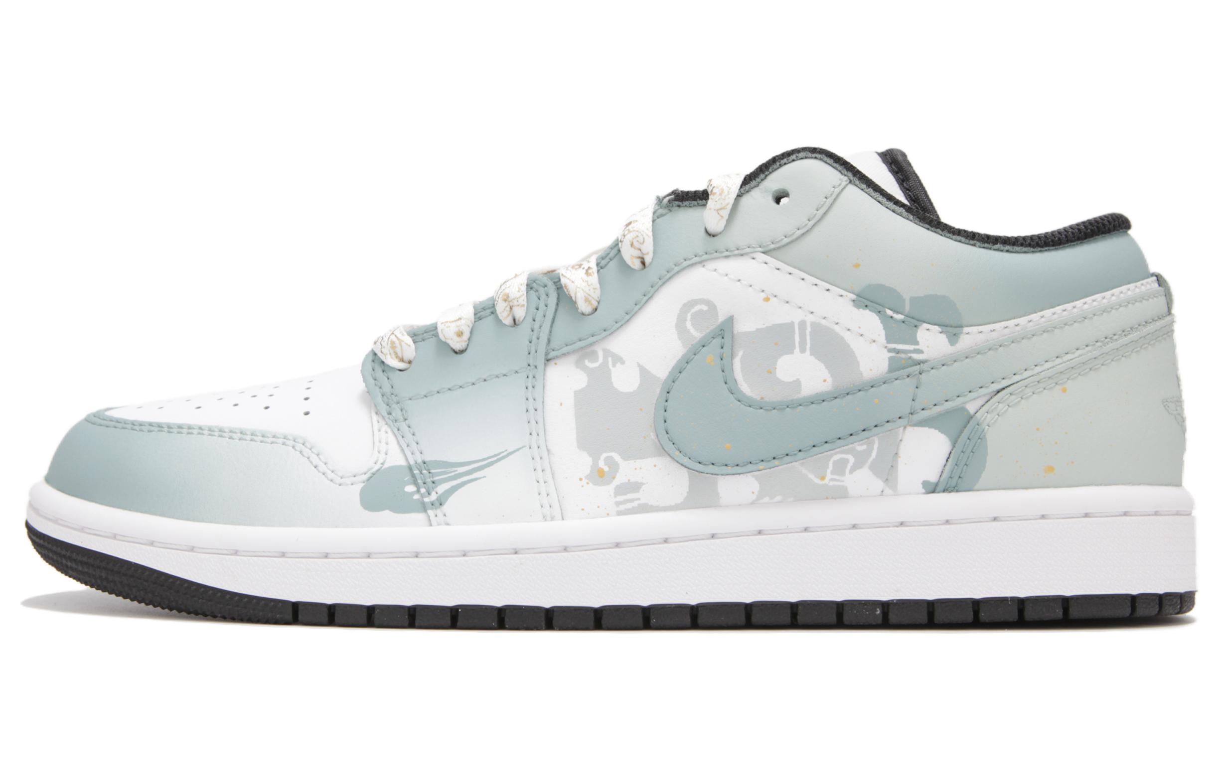 Jordan Air Jordan 1 Slip Resistant Abrasion Resistant Low top Vintage Basketball Shoes Women’s White Green