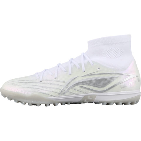 Li Ning TF Turf Artificial Turf Cushioning Slip Resistant Cushioning Slip Resistant Soccer Shoes Men’s White Silver