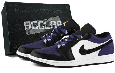 Jordan 1 Cushioning, Wear Resistant Low top Vintage Basketball Shoes Unisex Black Purple
