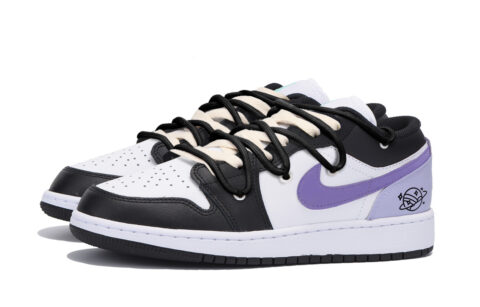 Jordan Air Jordan 1 Slip Resistant Abrasion Resistant Low top Vintage Basketball Shoes Men’s Black White Purple