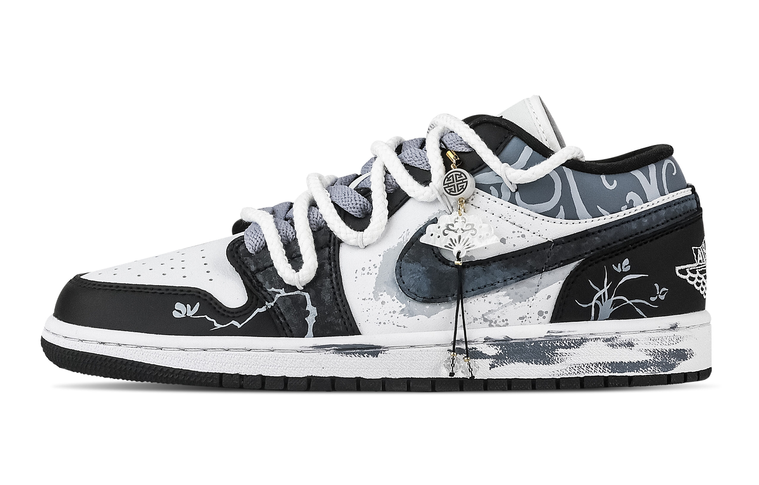 Jordan Air Jordan 1 Orchid Pattern, Heart Box Low top Vintage Basketball Shoes Unisex Black Blue
