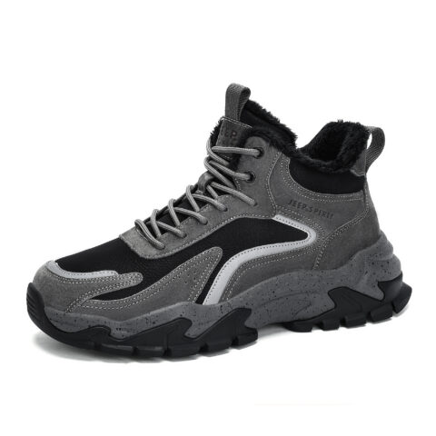 JEEP SPIRIT Fashion Abrasion Resistant High top Outdoor Shoes Men’s Climbing Gray