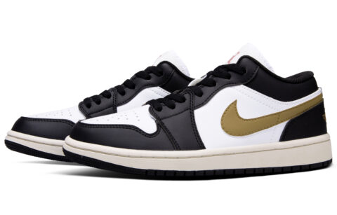 Jordan Air Jordan 1 Gilded Mocha Leather Abrasion Resistant Low top Vintage Basketball Shoes Unisex Black Gold