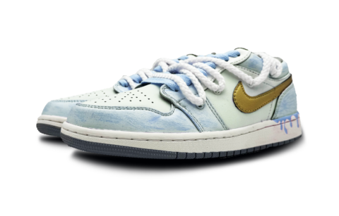 Jordan Air Jordan 1 Gold Plated Sea Salt Abrasion Resistant Low top Vintage Basketball Shoes Unisex Light Blue