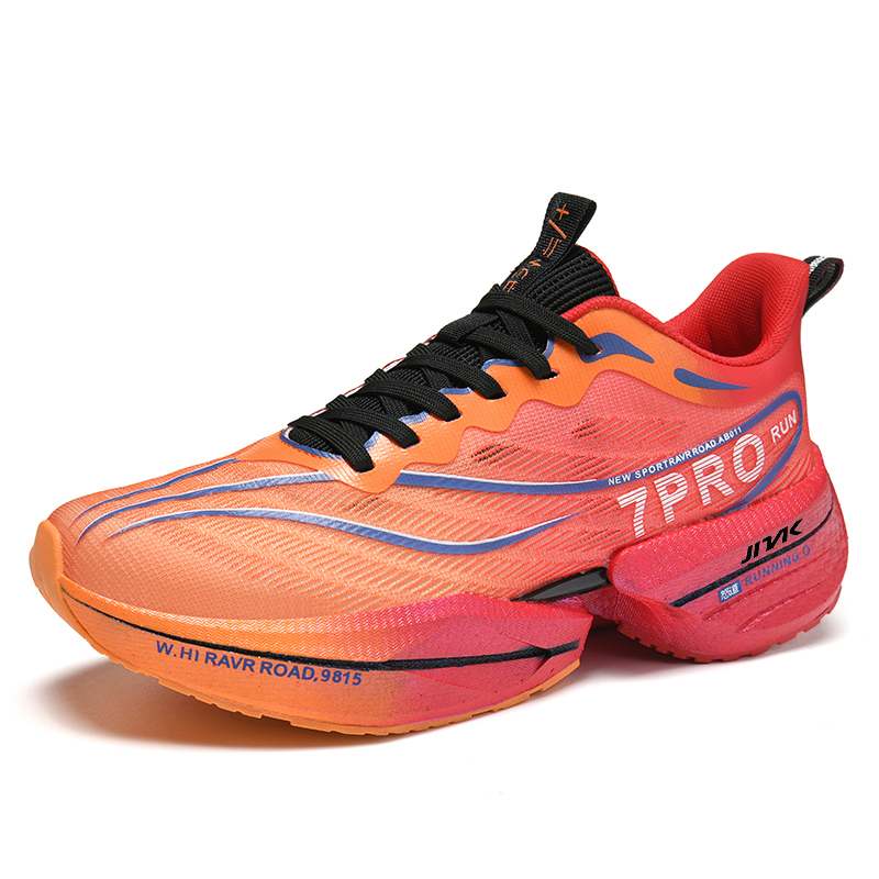 JINLAIKE Cushioning Slip Resistant Abrasion Resistant Low top Nylon TPU Sheet Running Shoes Unisex Red