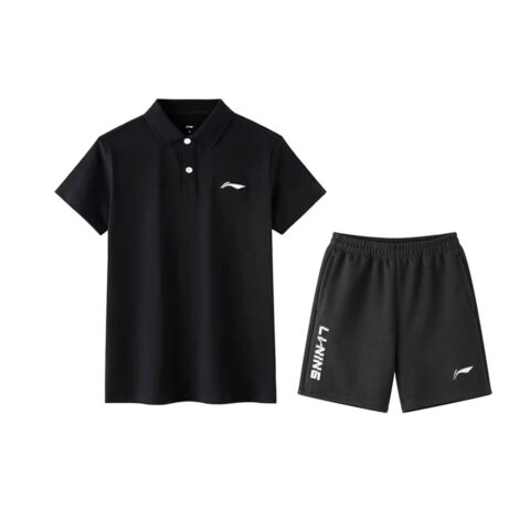 Li Ning Table Tennis Collection Casual Sportswear Men's Black Short Sleeved Shirt+Black Shorts