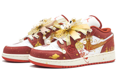 Jordan Air Jordan 1 Abrasion Resistant Low top Vintage Basketball Shoes Unisex Joyful Red