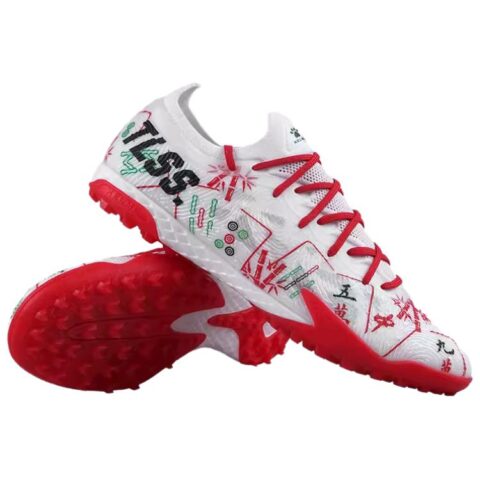 TLSS. x KELME TF Turf Artificial Turf Slip Resistant Abrasion Resistant Soccer Shoes Men’s White Red