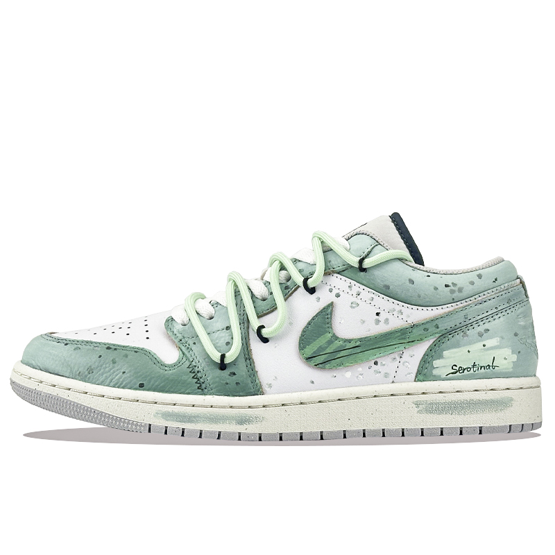 Jordan Air Jordan 1 Twilight Scenery Cushioning, Wear Resistant Low top Vintage Basketball Shoes Unisex White Green