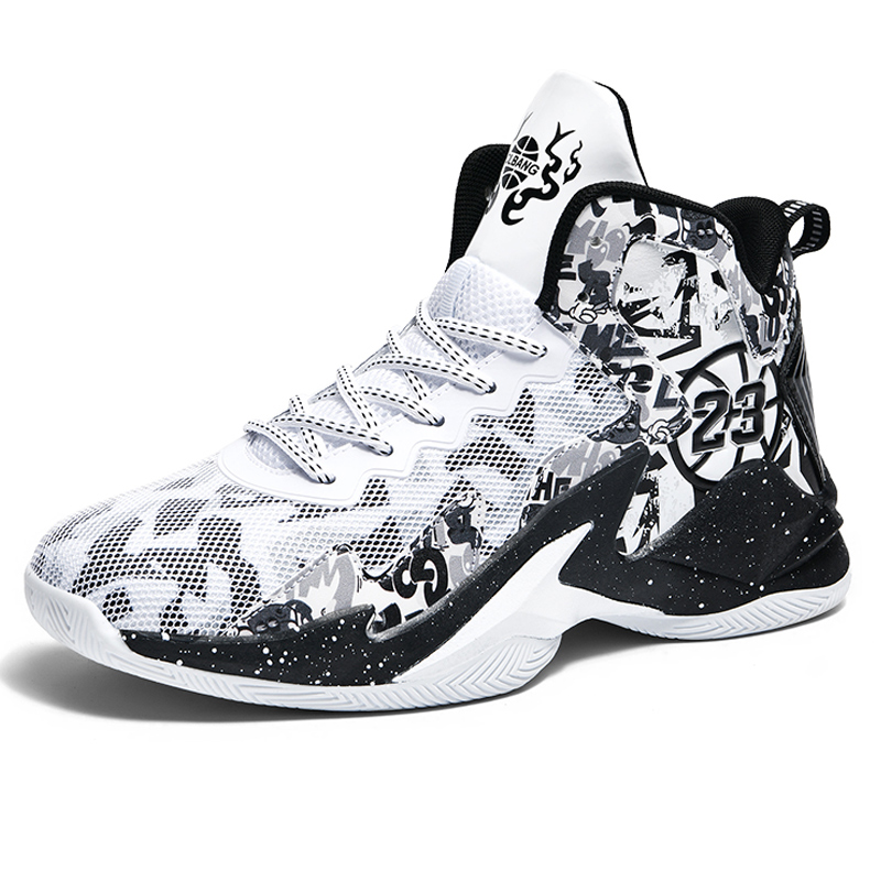 BIANSULONG Cushioning Slip Resistant Abrasion Resistant High top Basketball Shoes Unisex White Black