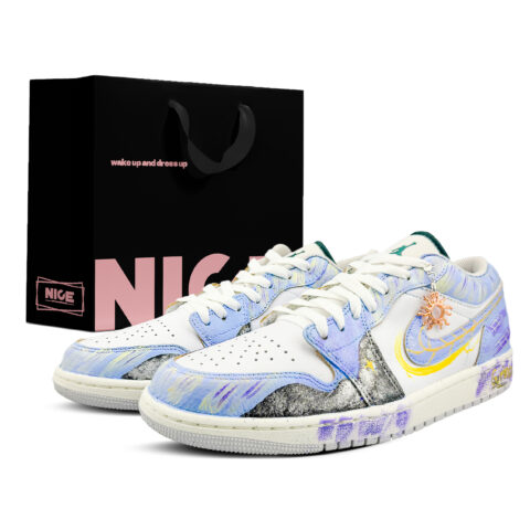Jordan Air Jordan 1 Abrasion Resistant Low top Vintage Basketball Shoes Unisex Blue