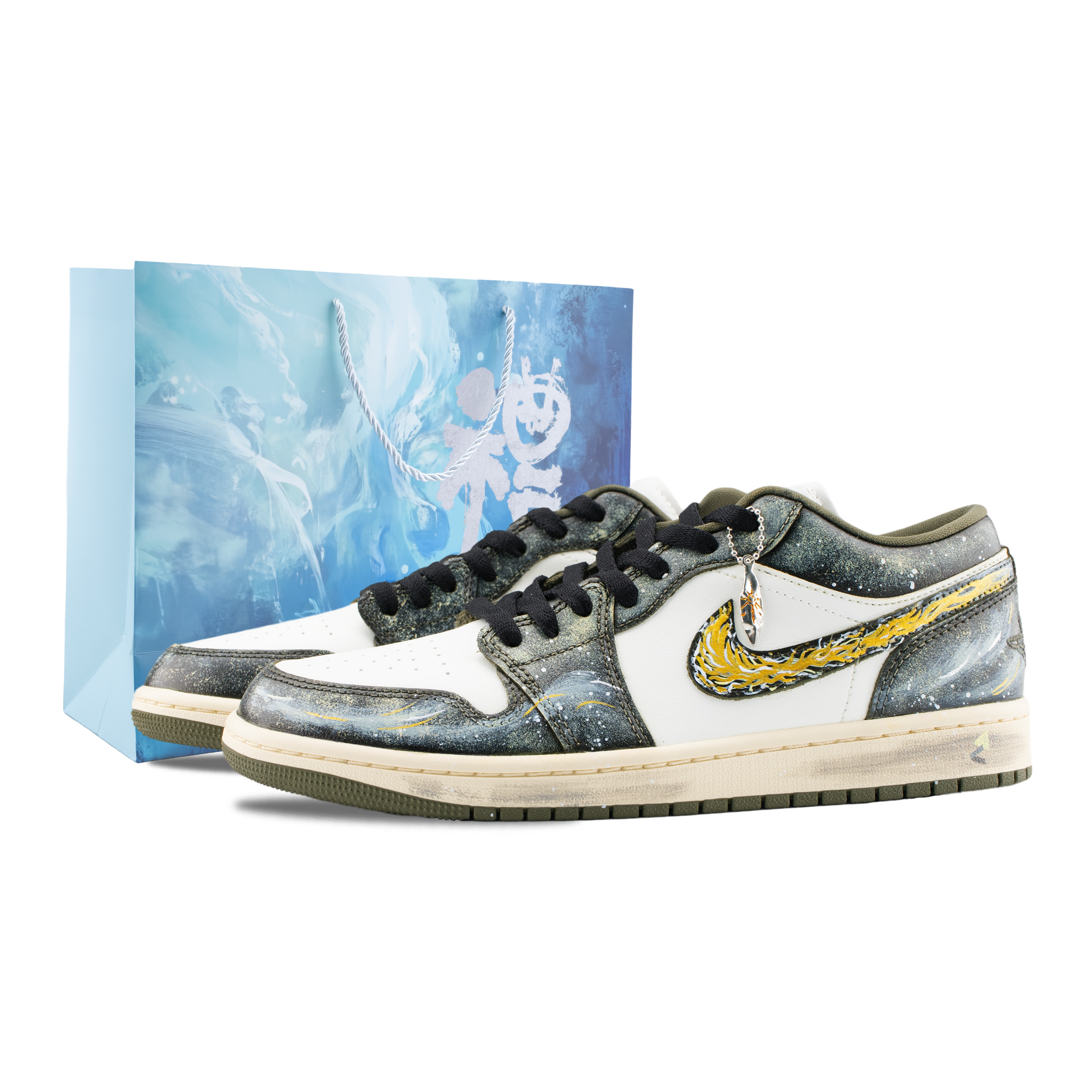 Jordan Air Jordan 1 Ink Obsidian With Gold Sheen Abrasion Resistant Abrasion Resistant Low top Vintage Basketball Shoes