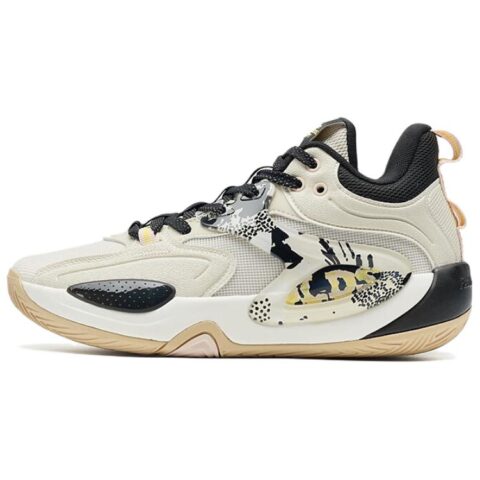 XTEP Minimalist Fashion Slip Resistant, Abrasion Resistant, Lightweight Mid top Basketball Shoes Men’s Dark Tea White
