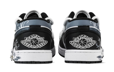 Jordan Air Jordan 1 Orchid Pattern Low top Vintage Basketball Shoes Unisex Black Blue