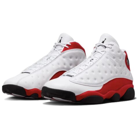 Jordan Air Jordan 13 Slip Resistant Abrasion Resistant Mid top Vintage Basketball Shoes Unisex White Red