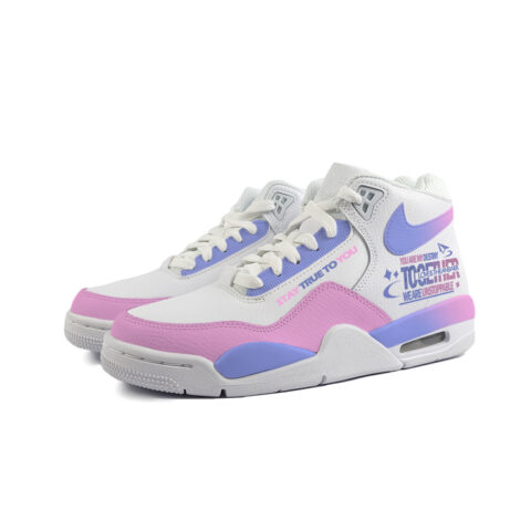 Nike Flight Legacy Slip Resistant Abrasion Resistant Mid top Vintage Basketball Shoes Unisex White Purple