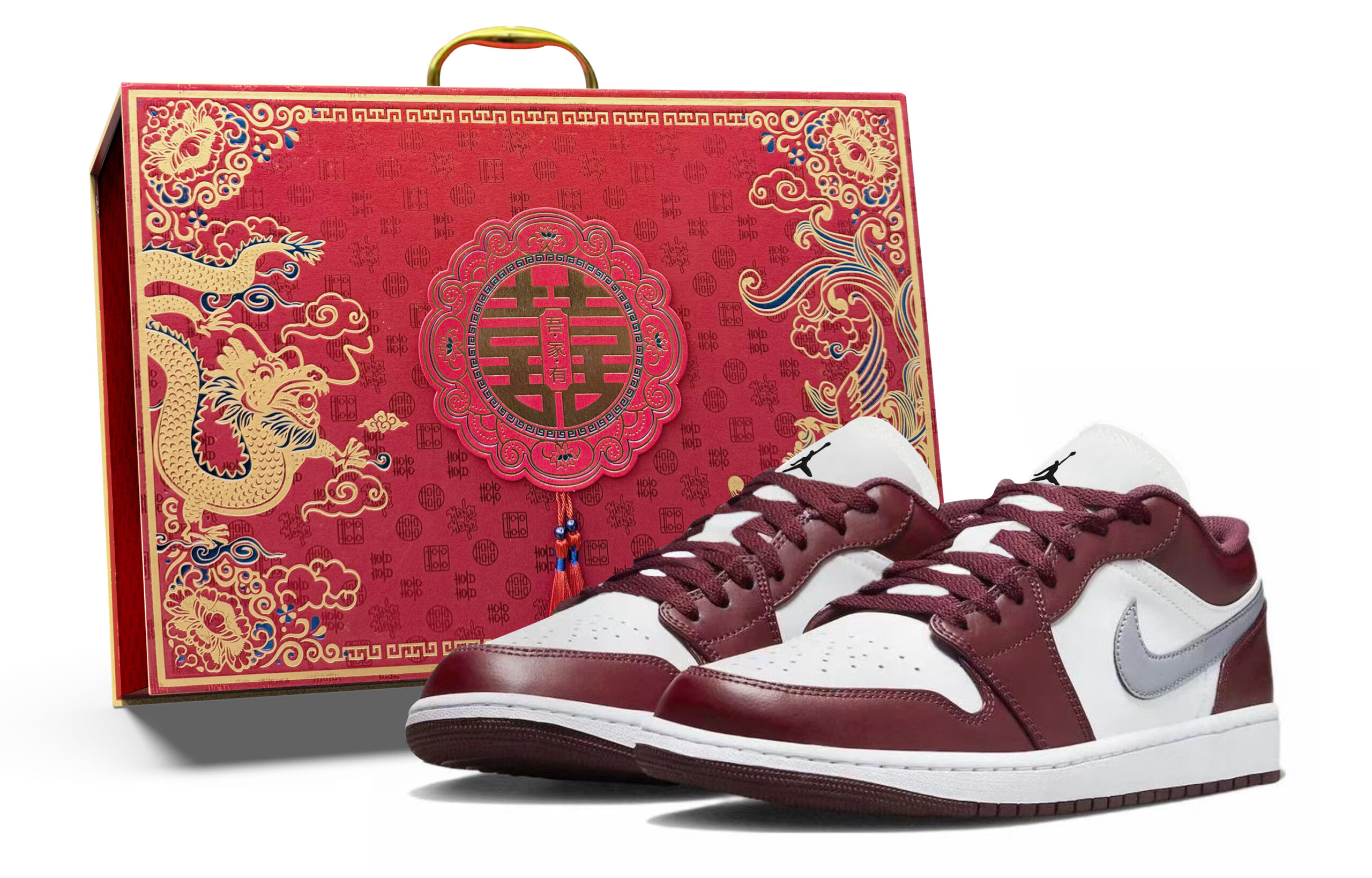 Jordan Air Jordan 1 Slip Resistant Abrasion Resistant Low top Vintage Basketball Shoes Unisex Burgundy