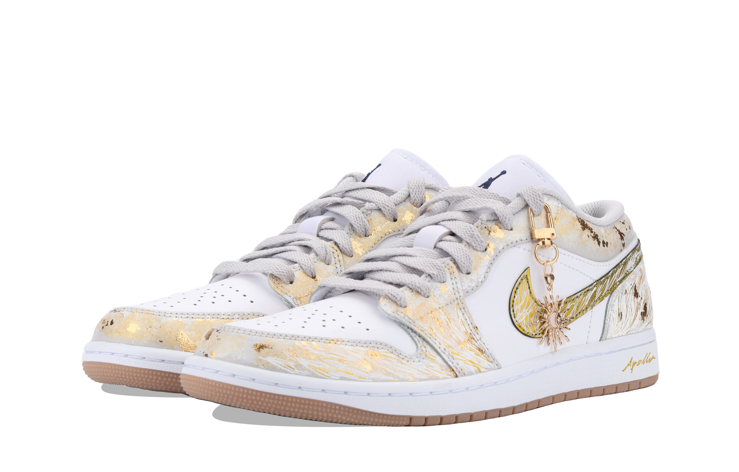 Jordan Air Jordan 1 Apollo, The Sun God Cushioning Slip Resistant Low top Vintage Basketball Shoes Unisex White Gold