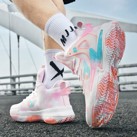 BIANSULONG Cushioning Slip Resistant Abrasion Resistant High top Basketball Shoes Unisex White Pink