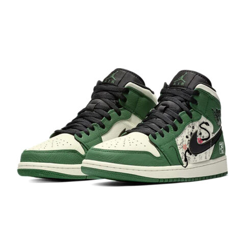 Jordan Air Jordan 1 Abrasion Resistant Slip Resistant Mid top Vintage Basketball Shoes Men’s White Green
