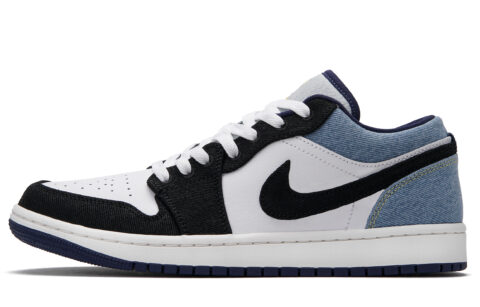 Jordan Air Jordan 1 Black Denim Low top Vintage Basketball Shoes Men’s Black White Blue