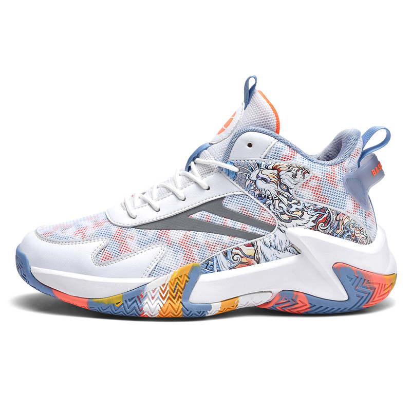 PALATIAL Basketball Shoes Men’s High Top White Moon/Black Orange/Pond Green