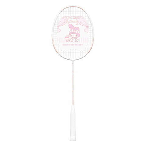 Sanrio Full Carbon Badminton Rackets Offensive Type Heavy Head, Stiff Shaft Advanced Level 670MM 4U/G4 White Pink