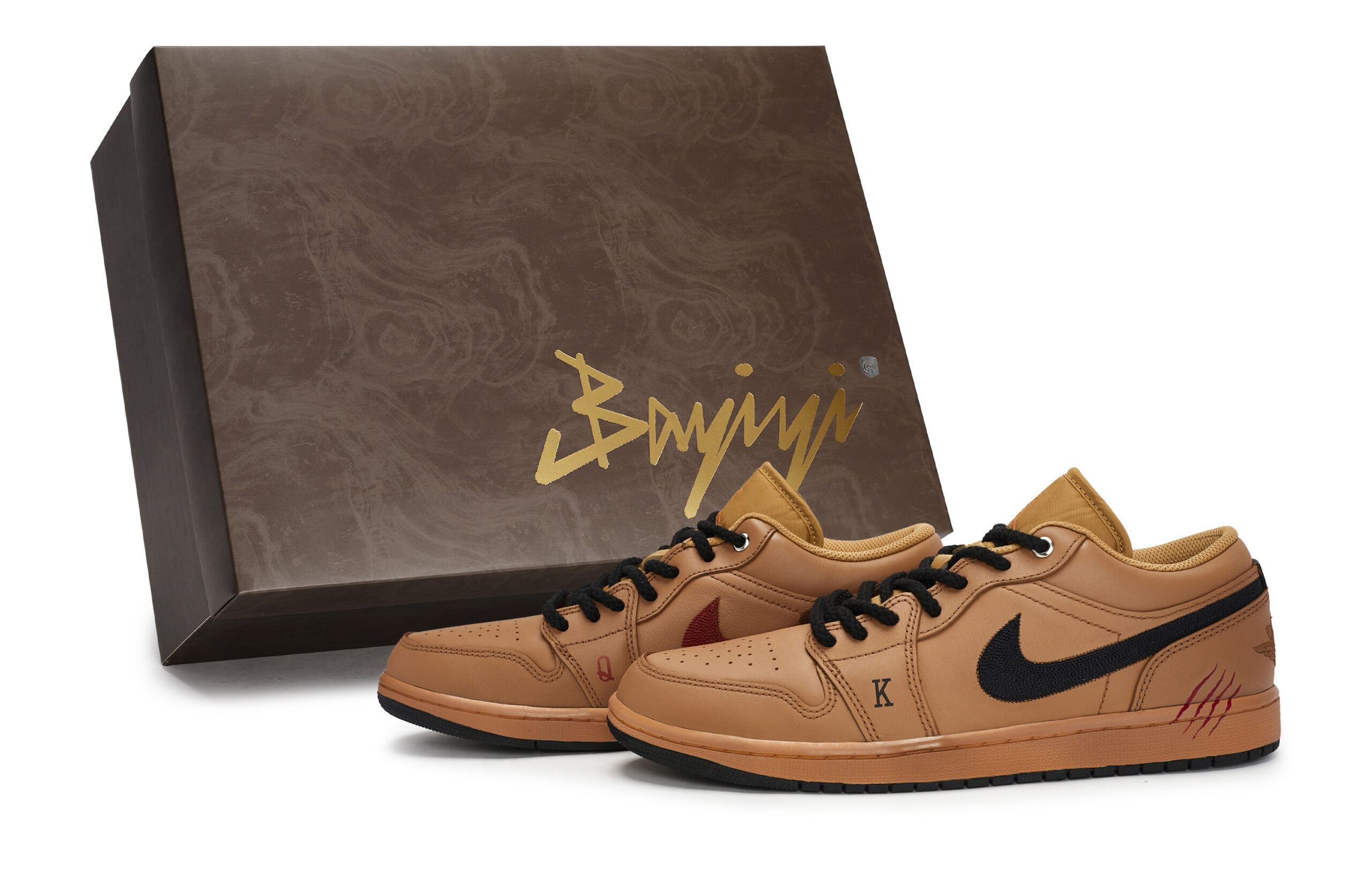 Jordan Air Jordan 1 Slip Resistant Abrasion Resistant Low top Vintage Basketball Shoes Men’s Black Brown Tan