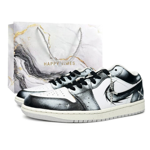 Jordan Air Jordan 1 Dark Night Messenger Abrasion Resistant Low top Vintage Basketball Shoes Unisex Black