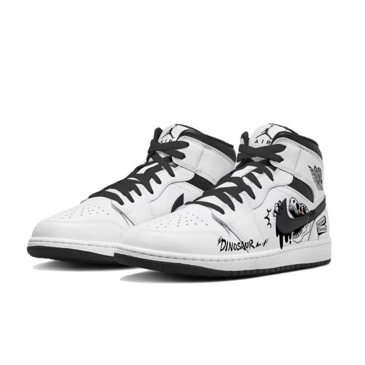 Jordan Air Jordan 1 Slip Resistant Mid top Vintage Basketball Shoes Men’s White Black