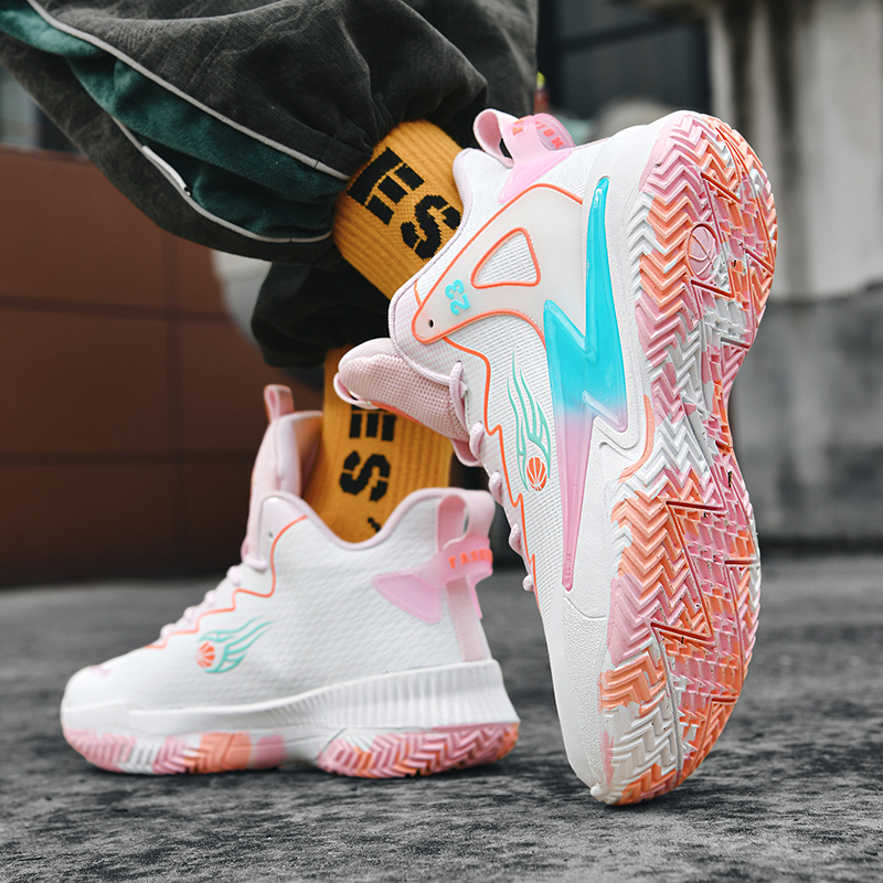 BIANSULONG Abrasion Resistant Coverage Impact Resistant High top Basketball Shoes Unisex White Pink