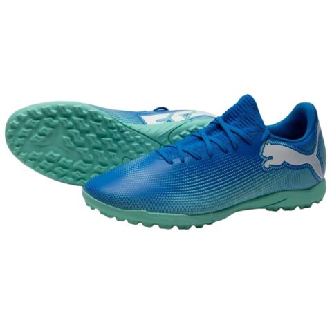 PUMA FUTURE 7 PLAY TT Turf Artificial Turf Abrasion Resistant Soccer Shoes Men’s Blue Green