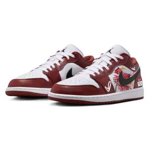 Jordan Air Jordan 1 Slip Resistant Abrasion Resistant Low top Vintage Basketball Shoes Unisex Red