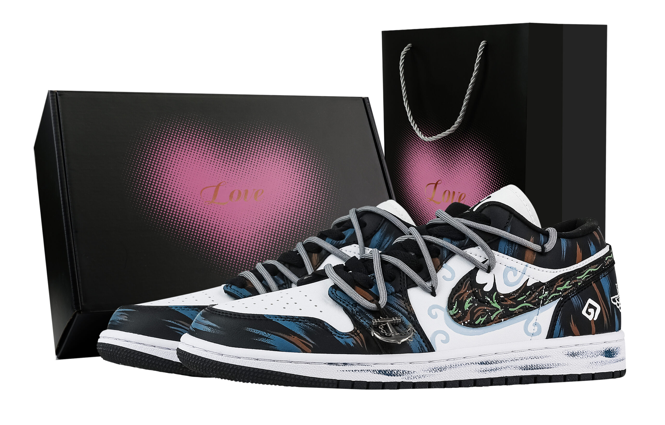 Jordan Air Jordan 1 Sea Dark Flame, Heart Box Low top Vintage Basketball Shoes Unisex Black