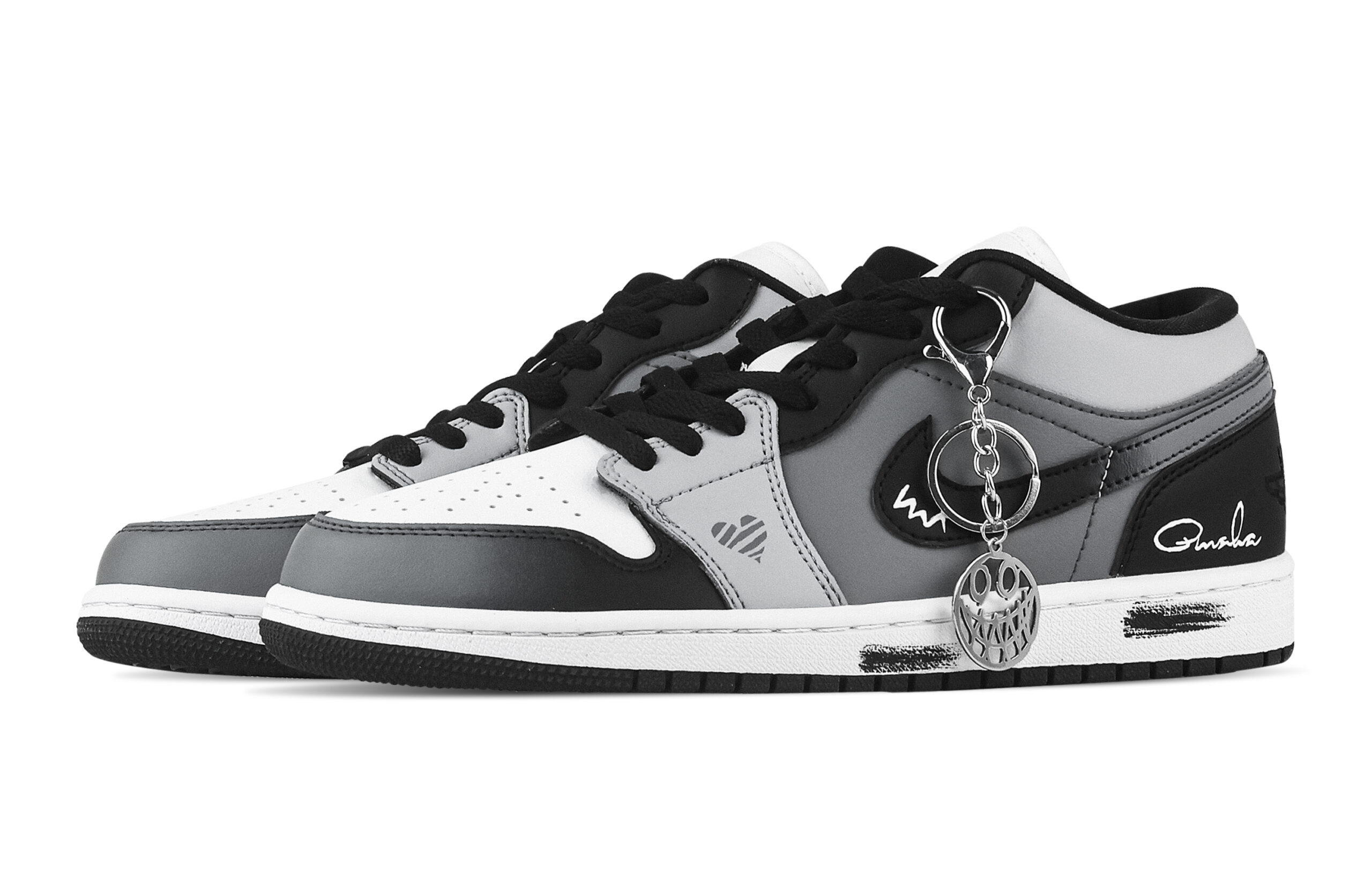 Jordan Air Jordan 1 Silence Low top Vintage Basketball Shoes Unisex Black White Gray