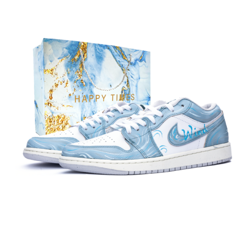 Jordan Air Jordan 1 Cushioning Abrasion Resistant Low top Vintage Basketball Shoes Unisex Blue